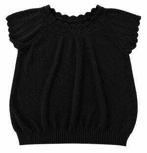 Vintage Adele Knitwear Women's Black Crochet Lace Short Sleeve Sweater USA